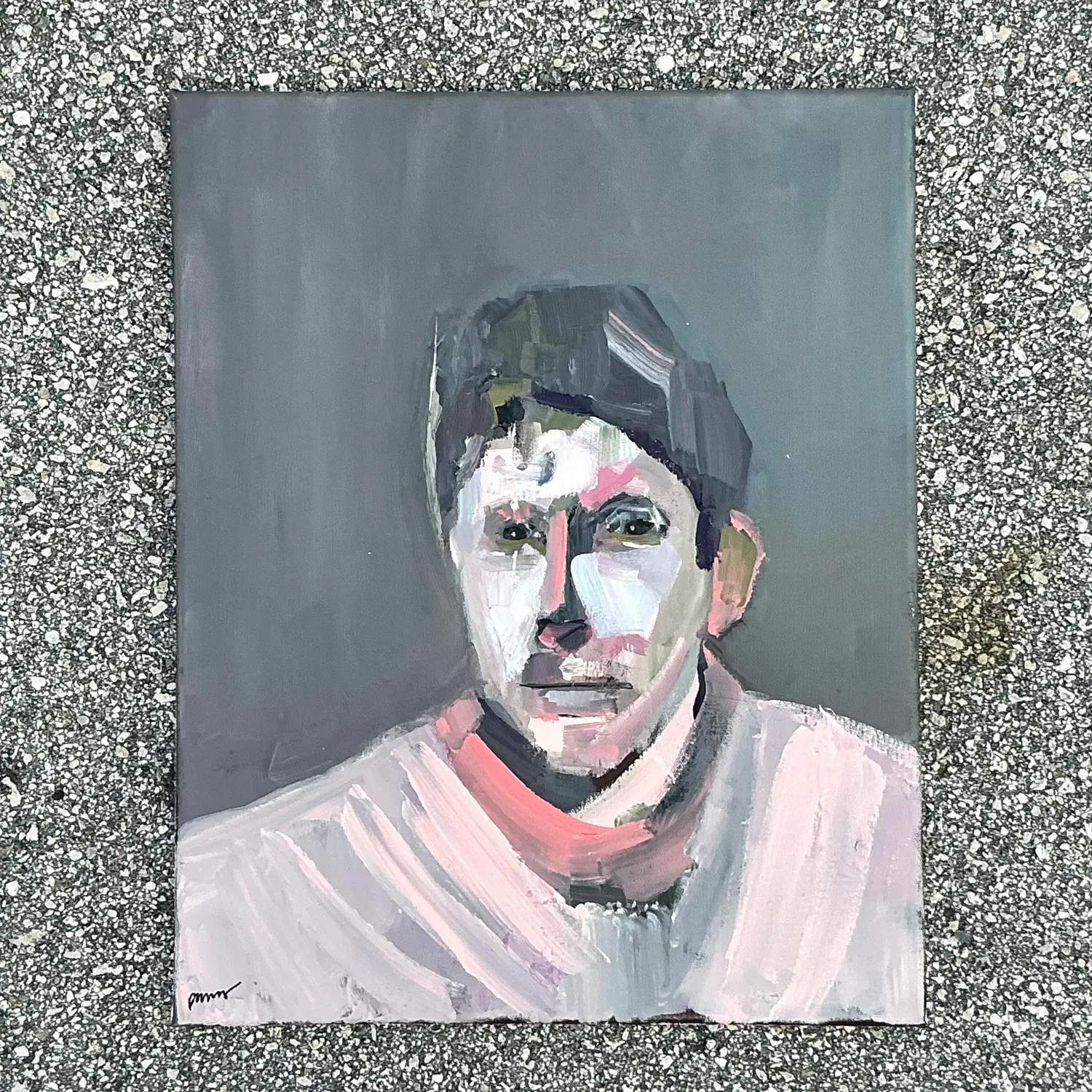 Vintage Boho Original Oil Portrait on Canvas - Side view