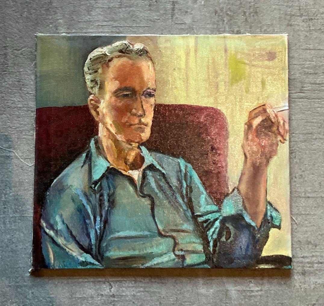 Vintage Boho Original Oil Portrait on Canvas - Side view