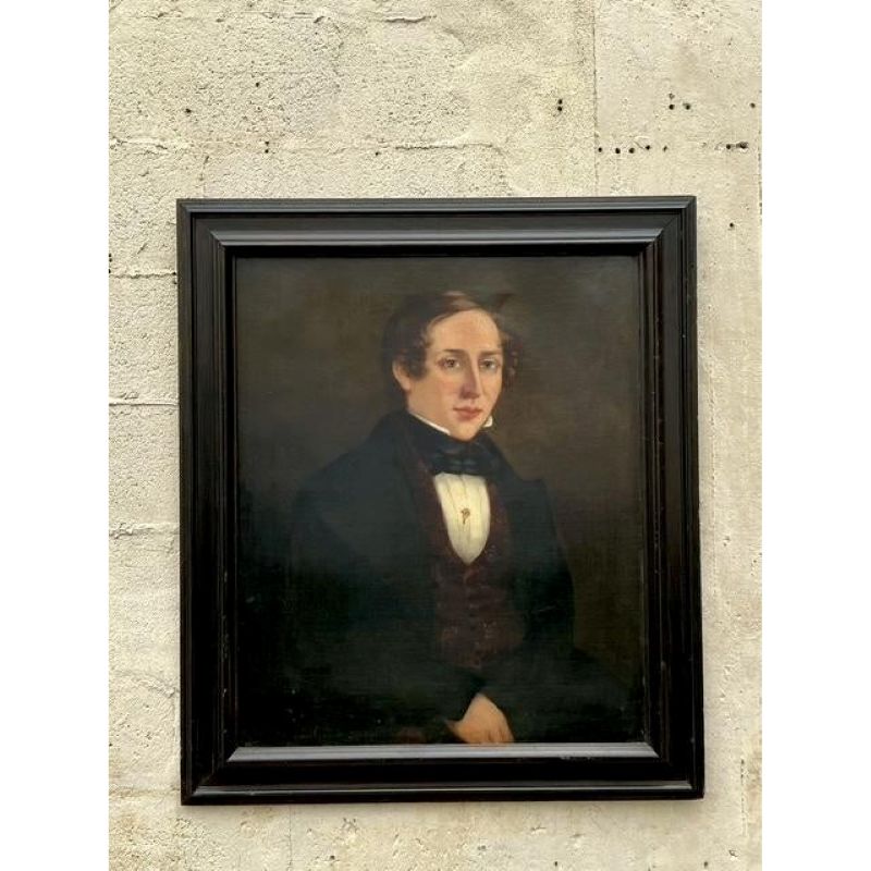 Vintage Boho Original Oil Portrait on Canvas - Side view