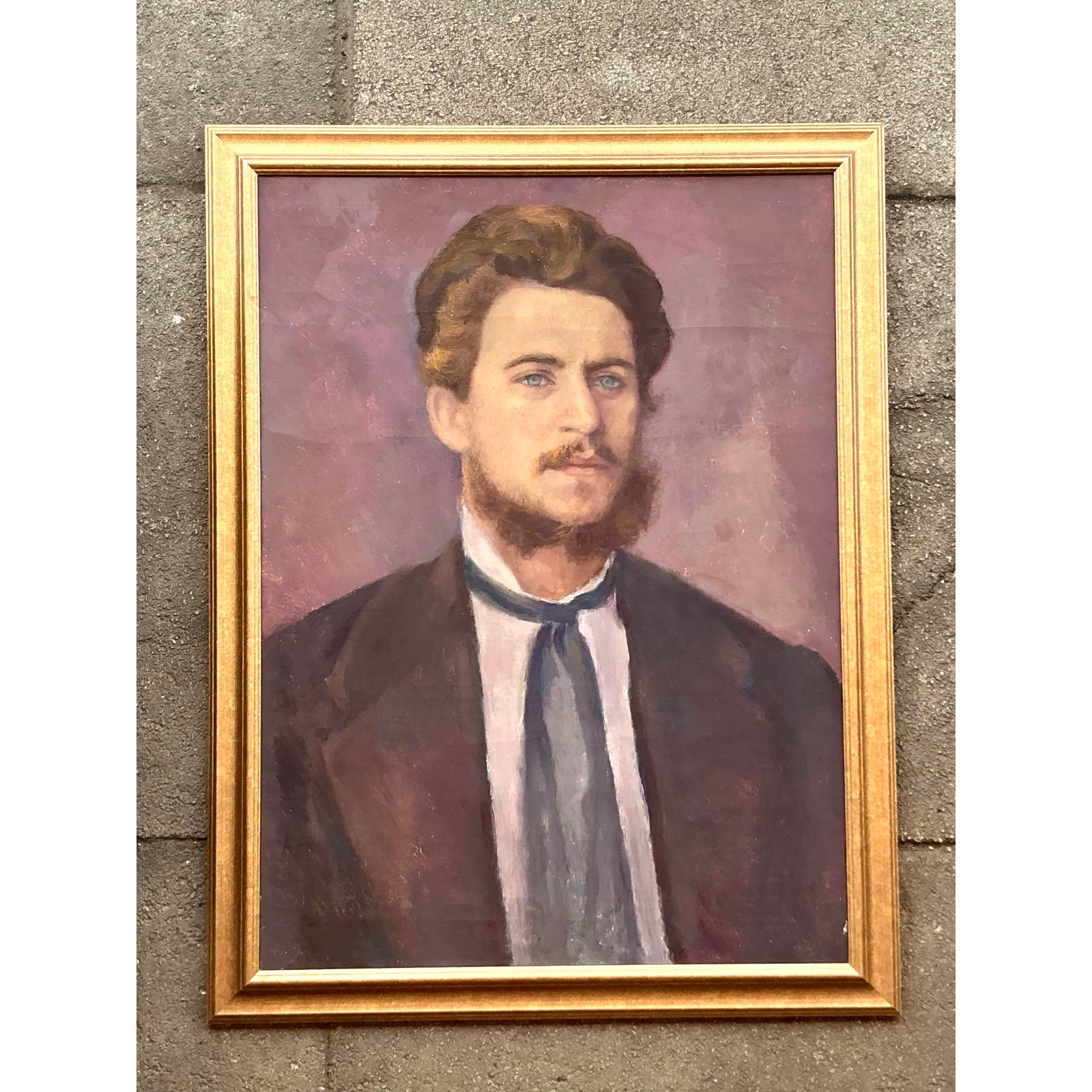Vintage Boho Original Oil Portrait on Canvas - Top view