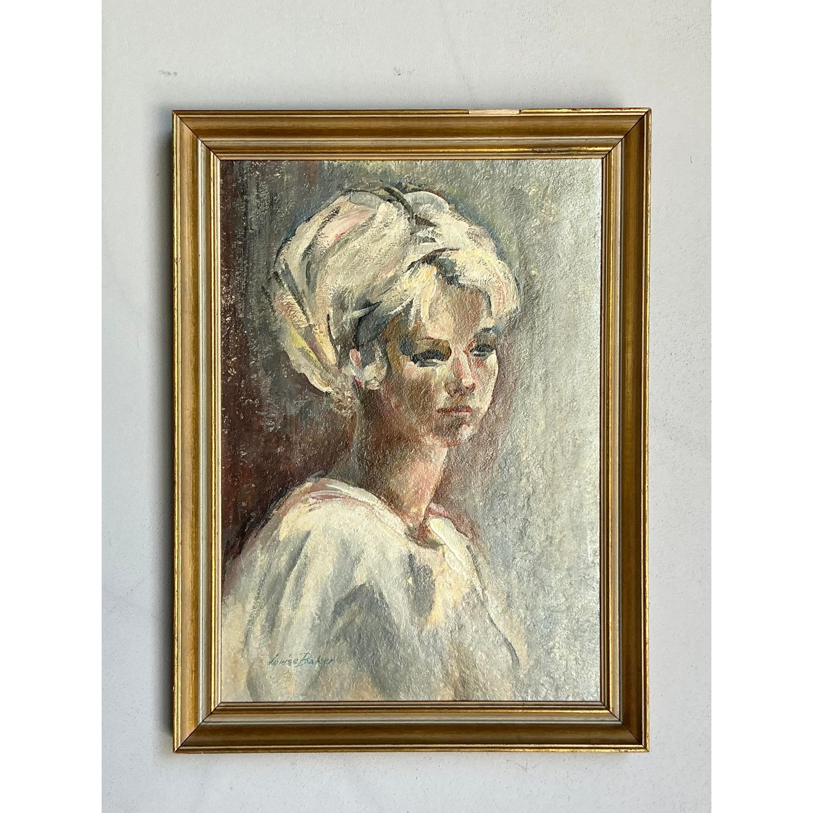 Vintage Boho Original Oil Portrait on Canvas - Detail view