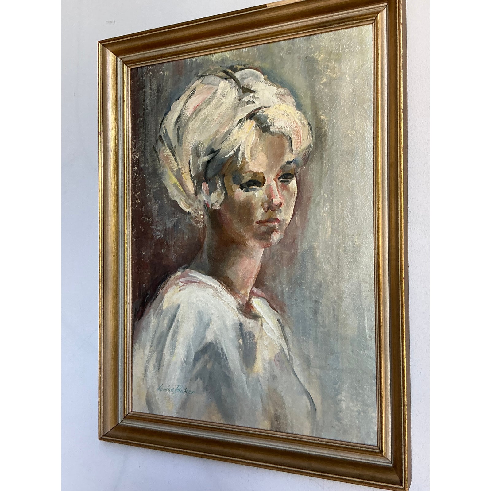 Vintage Boho Original Oil Portrait on Canvas - Side view