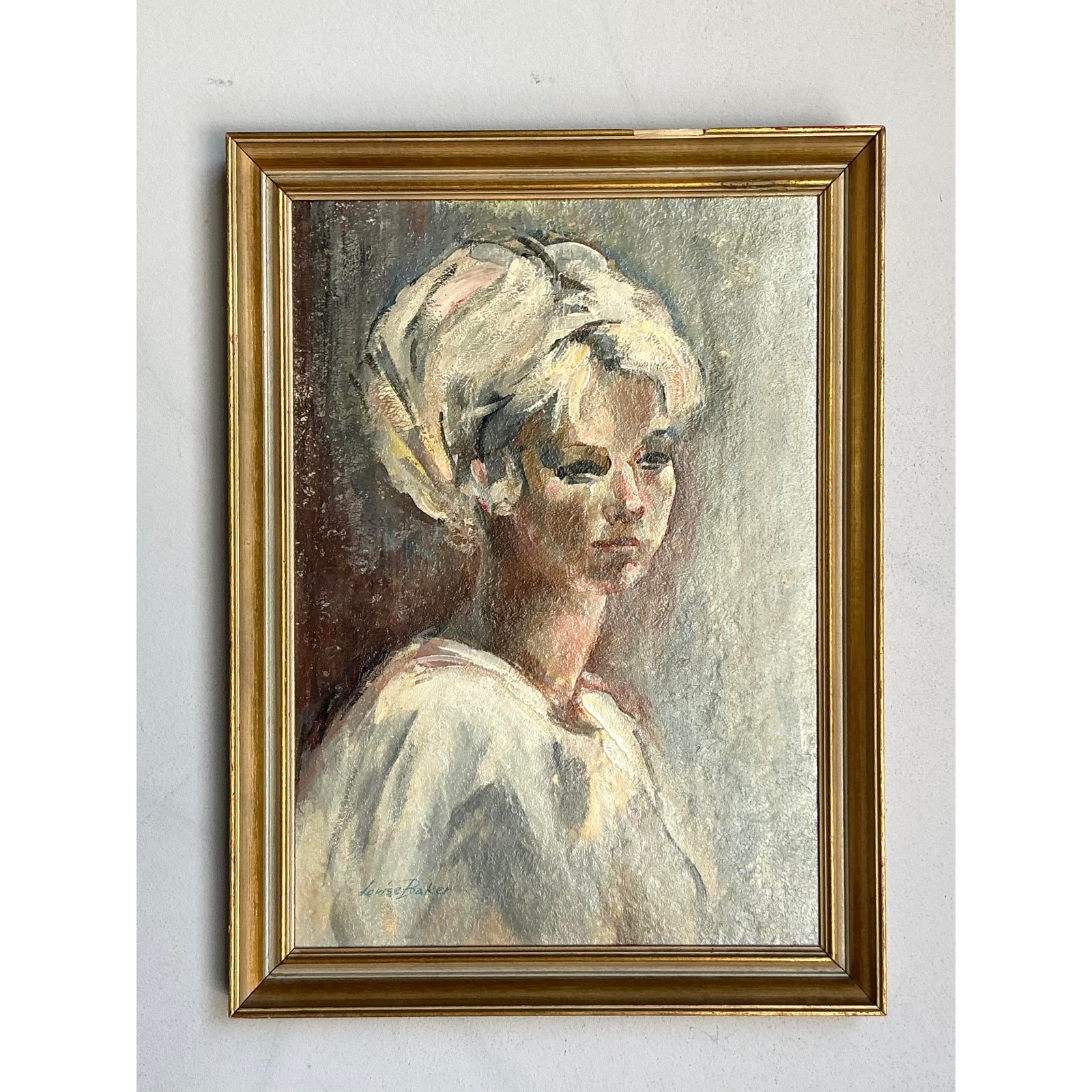 Vintage Boho Original Oil Portrait on Canvas - Back view