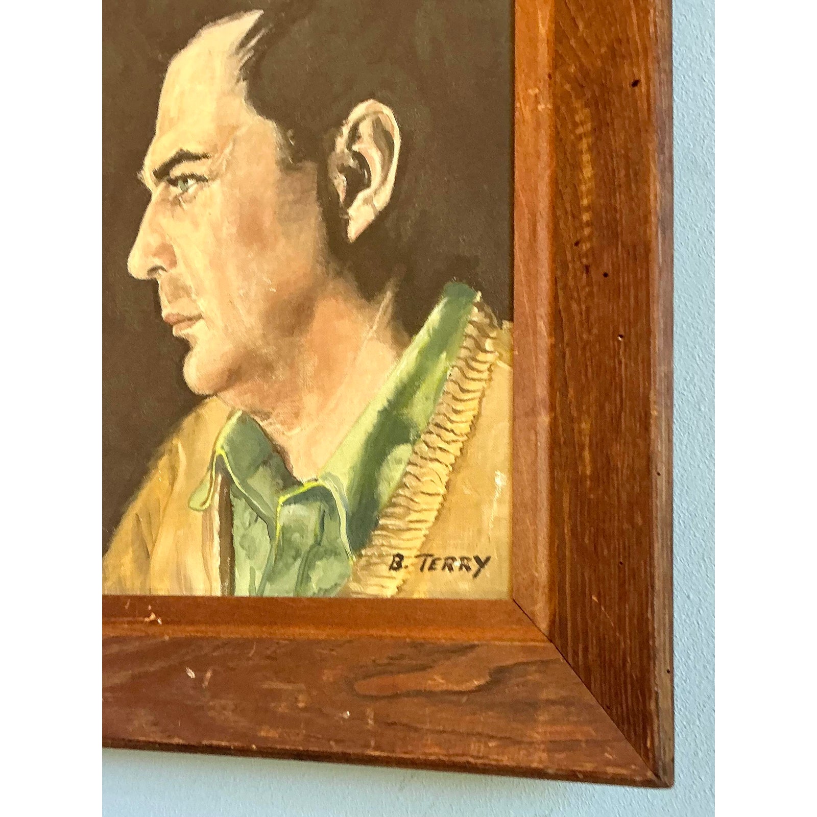Vintage Boho Original Oil Portrait on Canvas - Top view