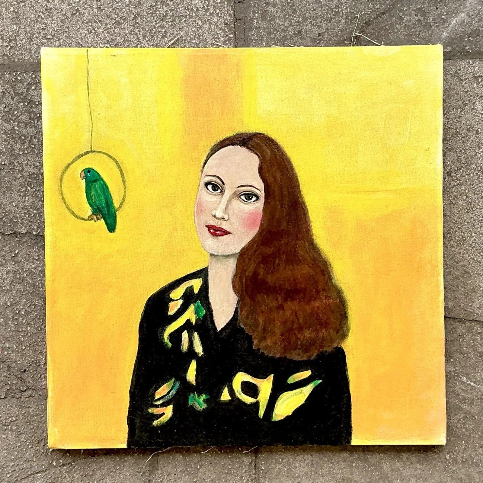 Vintage Boho Original Oil Portrait on Canvas - Side view