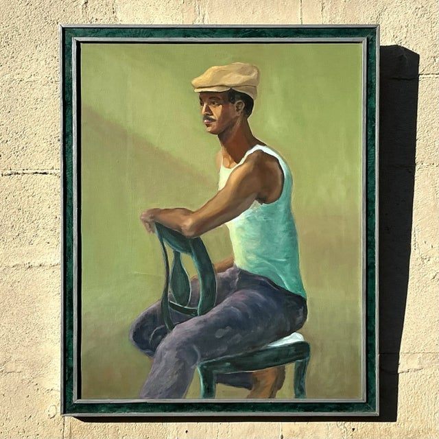 Vintage Boho Original Oil Portrait on Canvas - Top view
