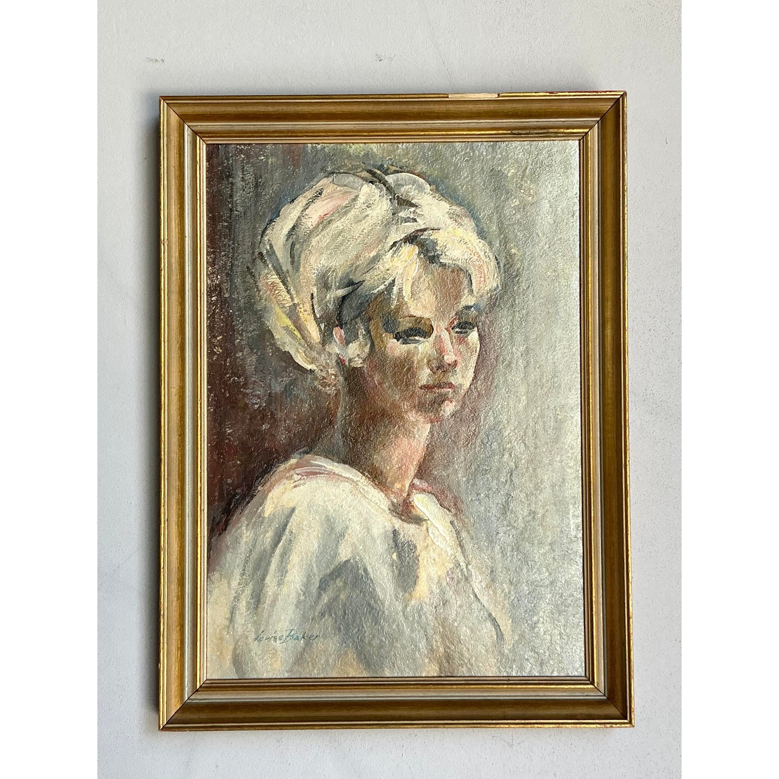 Vintage Boho Original Oil Portrait on Canvas - Top view