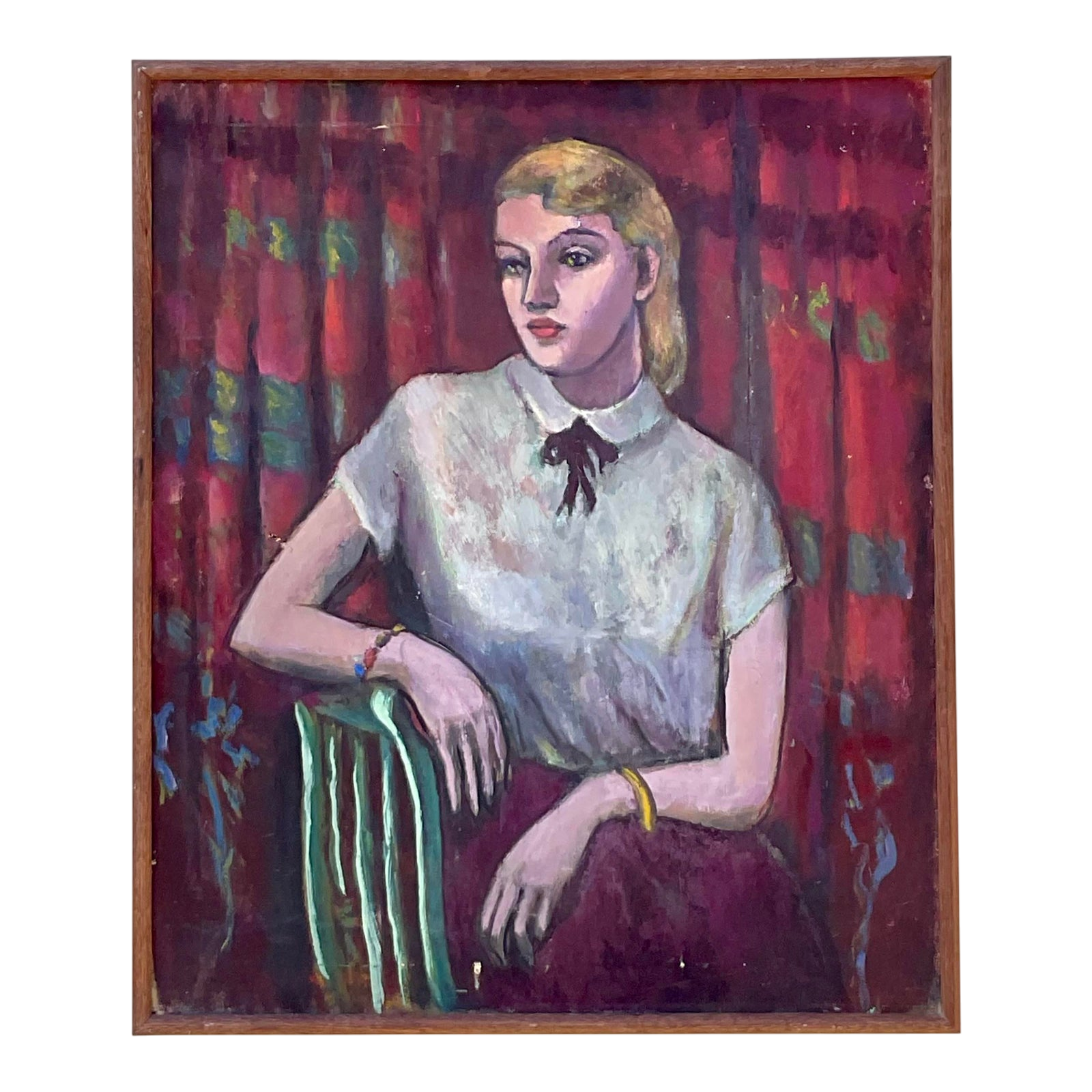 Vintage Boho Original Oil Portrait on Canvas