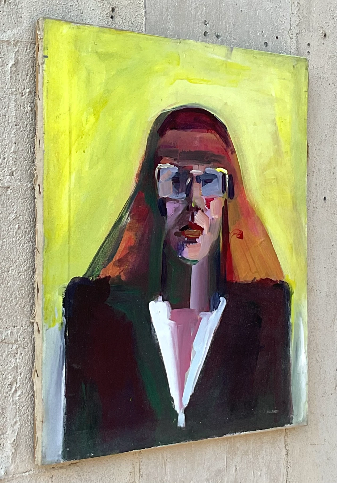 Vintage Boho Original Oil Portrait on Canvas Painting - Top view