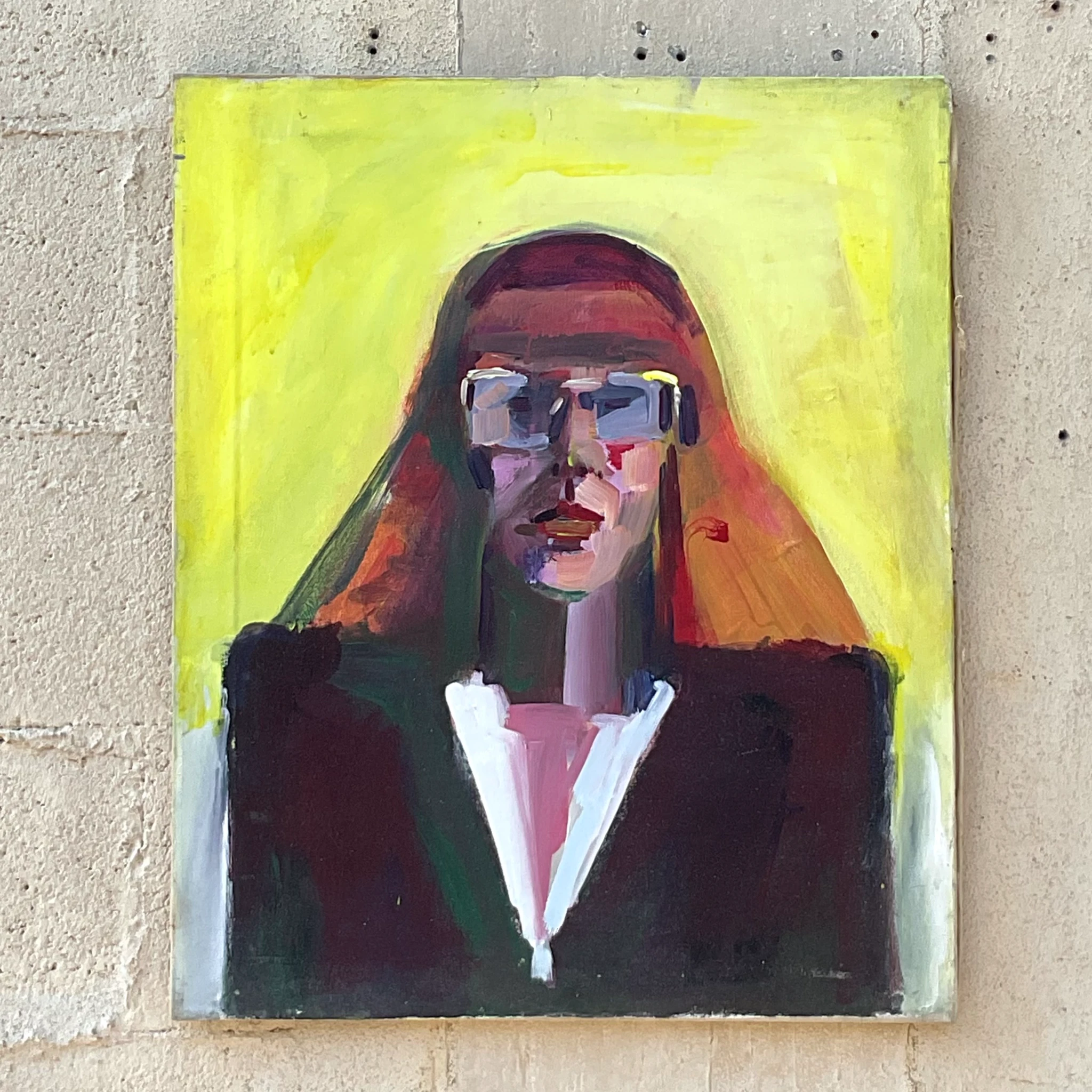 Vintage Boho Original Oil Portrait on Canvas Painting - Side view
