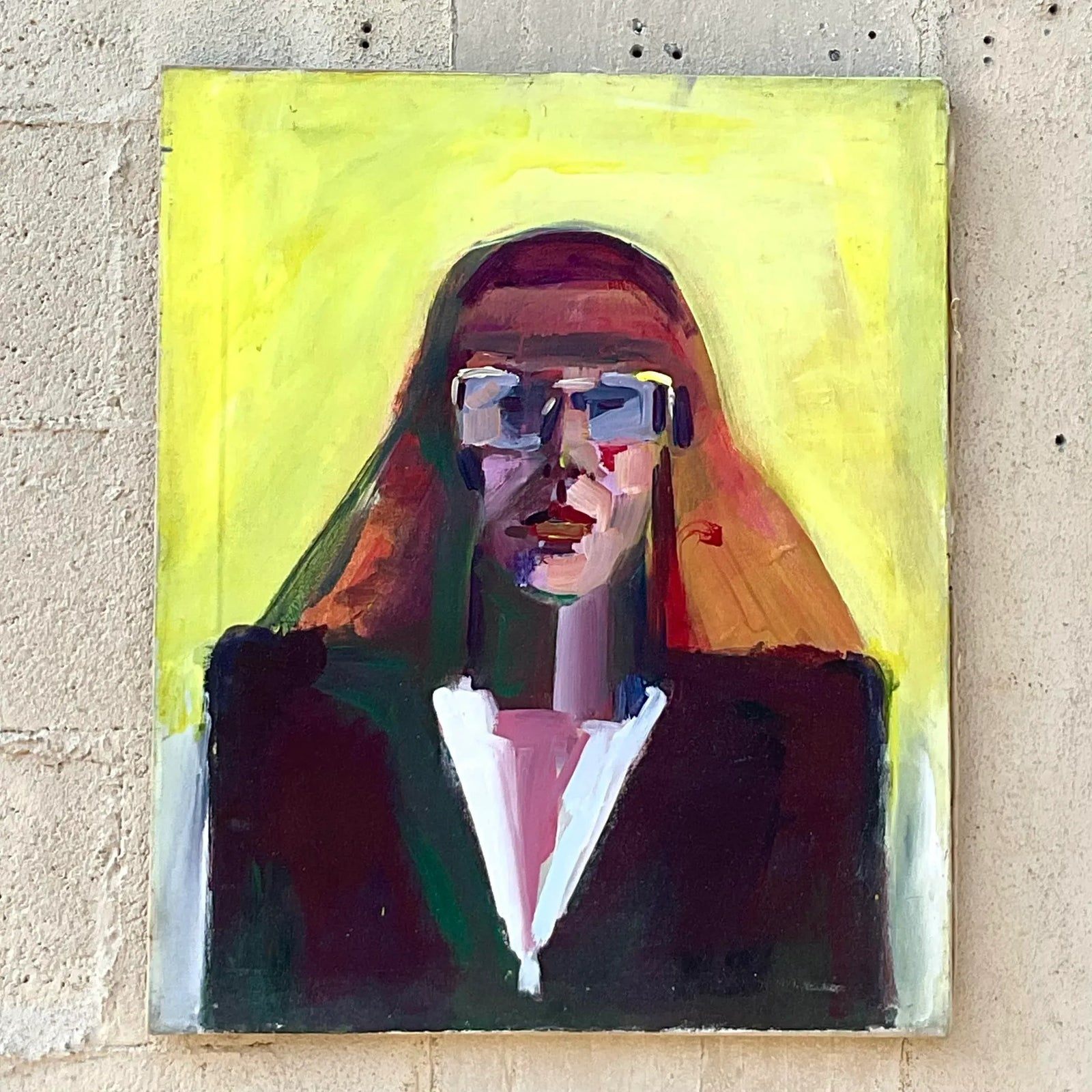 Vintage Boho Original Oil Portrait on Canvas Painting - Back view