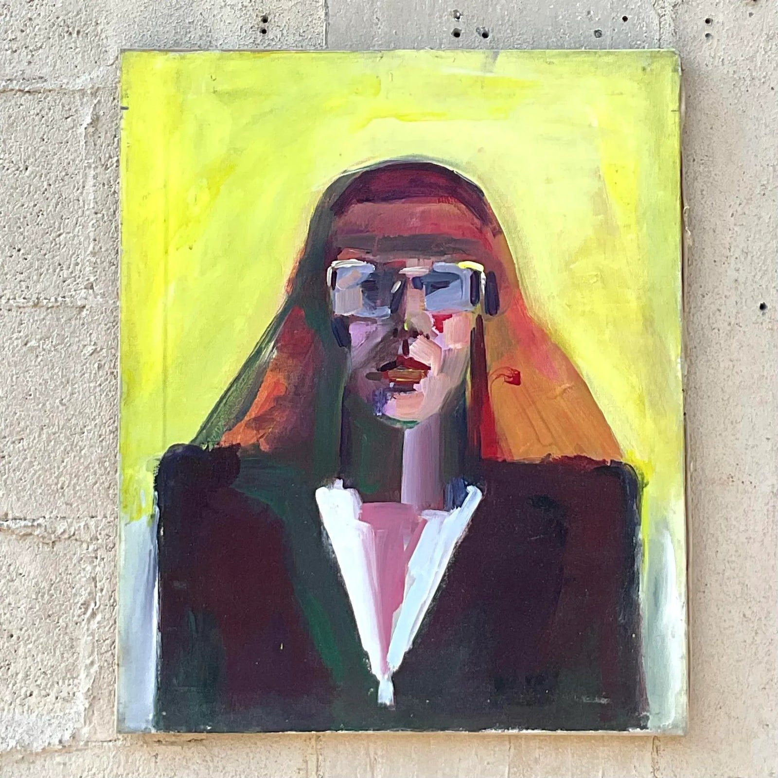 Vintage Boho Original Oil Portrait on Canvas Painting - Top view
