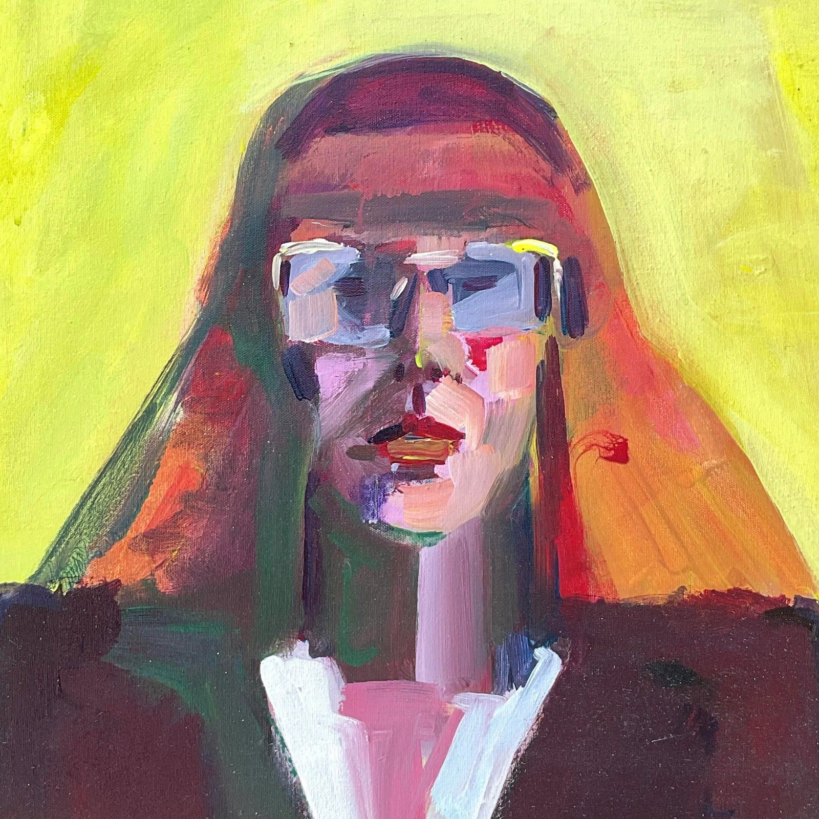 Vintage Boho Original Oil Portrait on Canvas Painting - Side view
