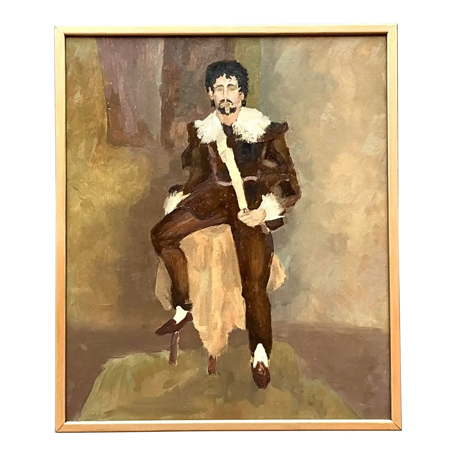 Vintage Boho Original Oil Portrait on Paper