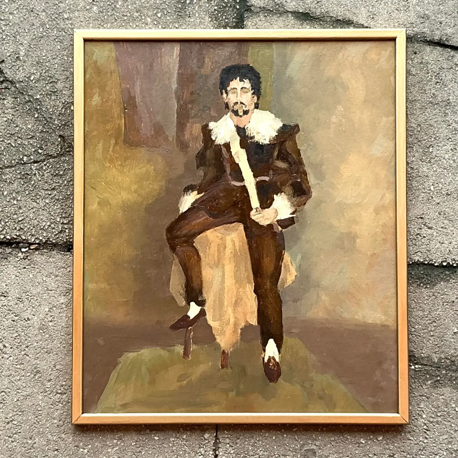 Vintage Boho Original Oil Portrait on Paper - Detail view