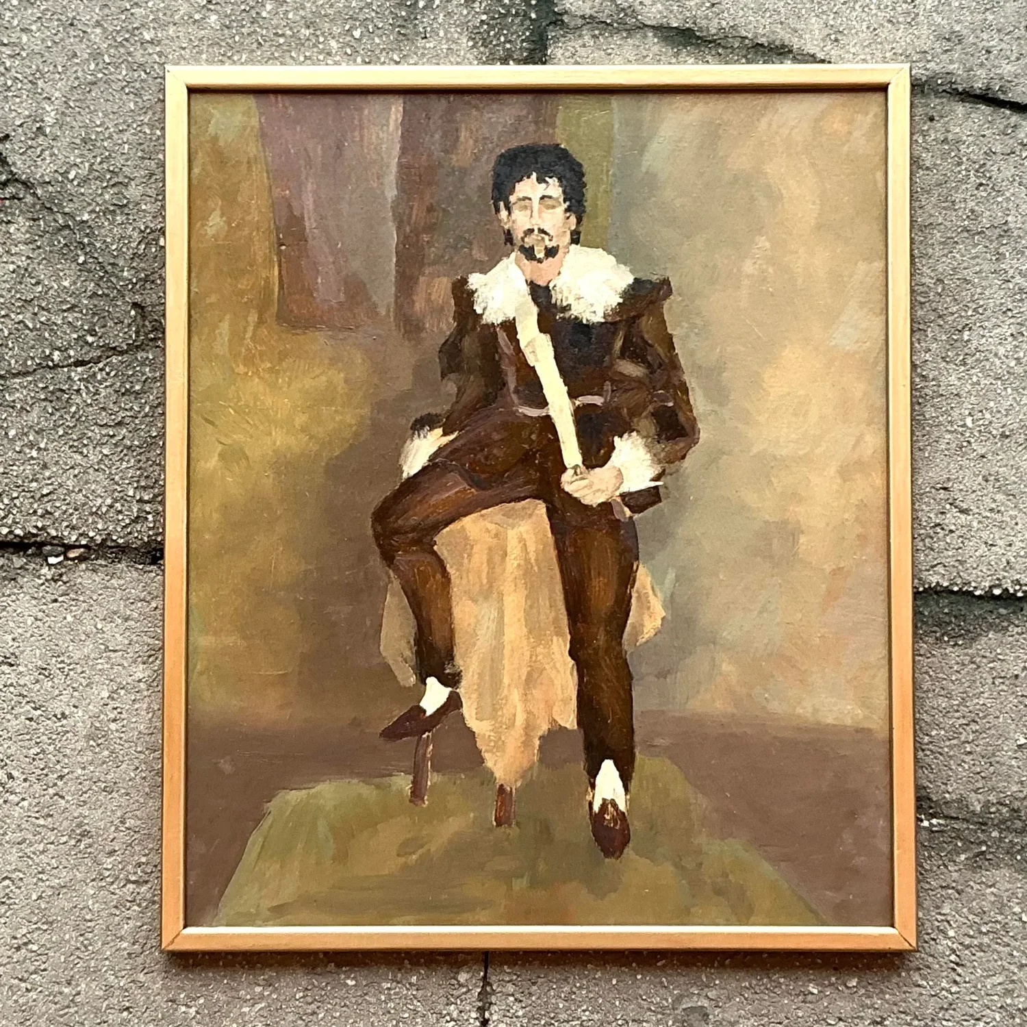 Vintage Boho Original Oil Portrait on Paper - Top view