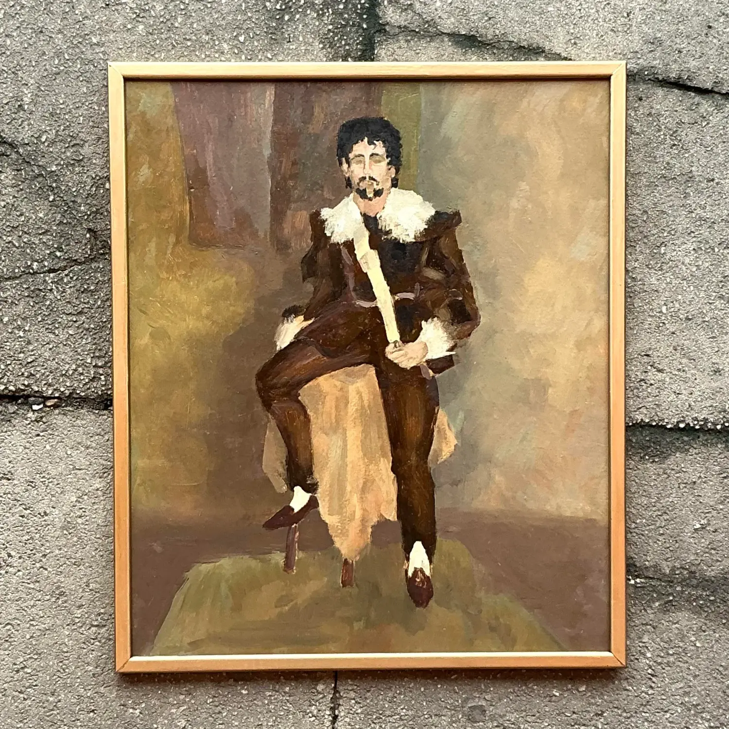 Vintage Boho Original Oil Portrait on Paper - Back view