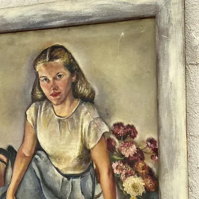 Vintage Boho Original Oil Portrait Painting on Canvas - Top view