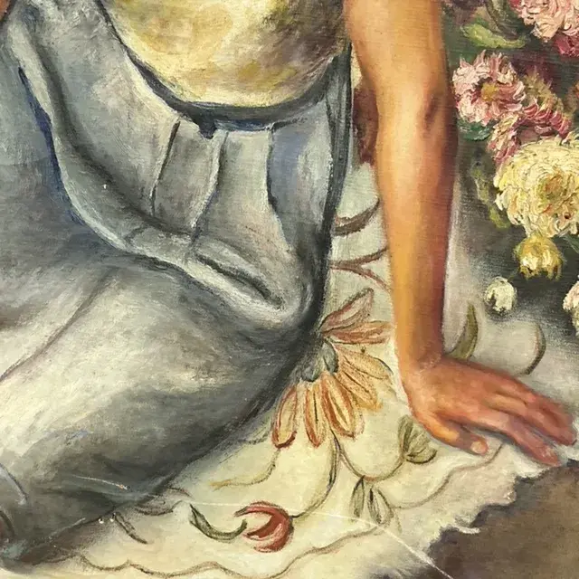 Vintage Boho Original Oil Portrait Painting on Canvas - Back view