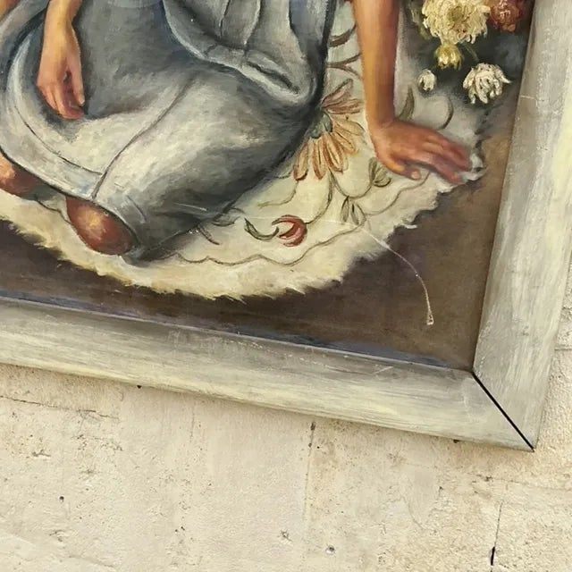 Vintage Boho Original Oil Portrait Painting on Canvas - Detail view