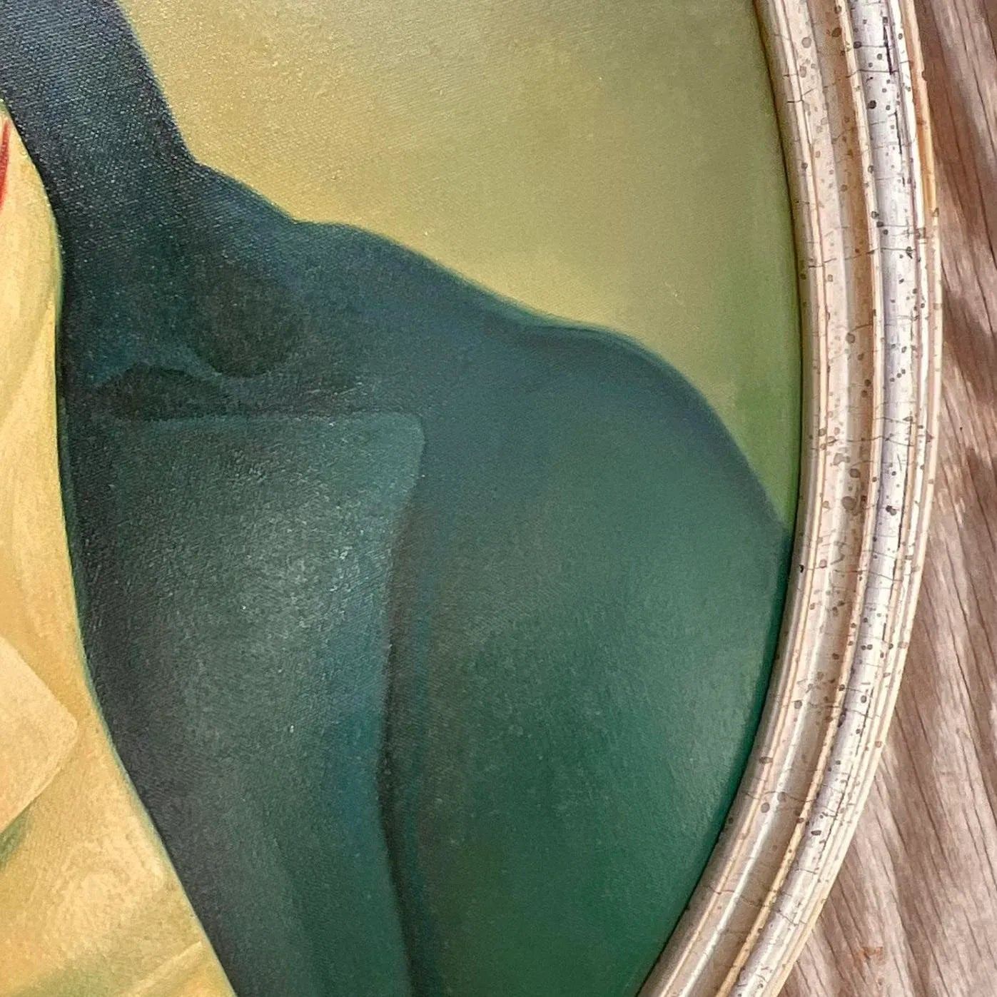 Vintage Boho Original Oil Portrait Painting on Canvas - Detail view