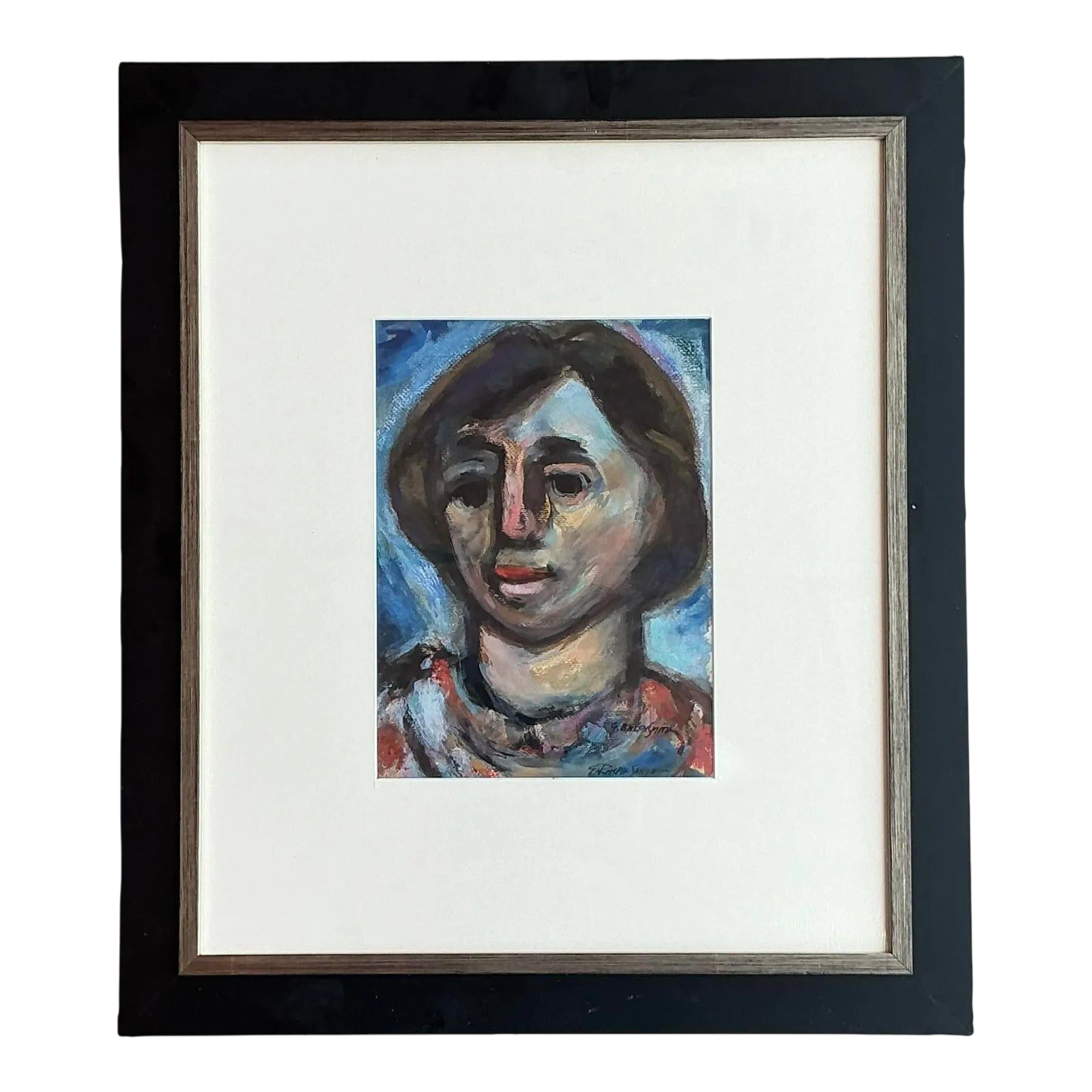 Vintage Boho Original Oil Portrait Painting on Paper