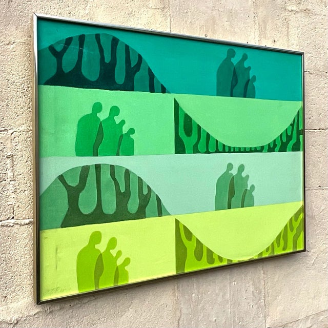 Vintage Boho Original Ombre Abstract Oil on Canvas - Top view