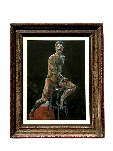 Vintage Boho Original Pastel Crayon Nude Portrait Of Man - Detail view