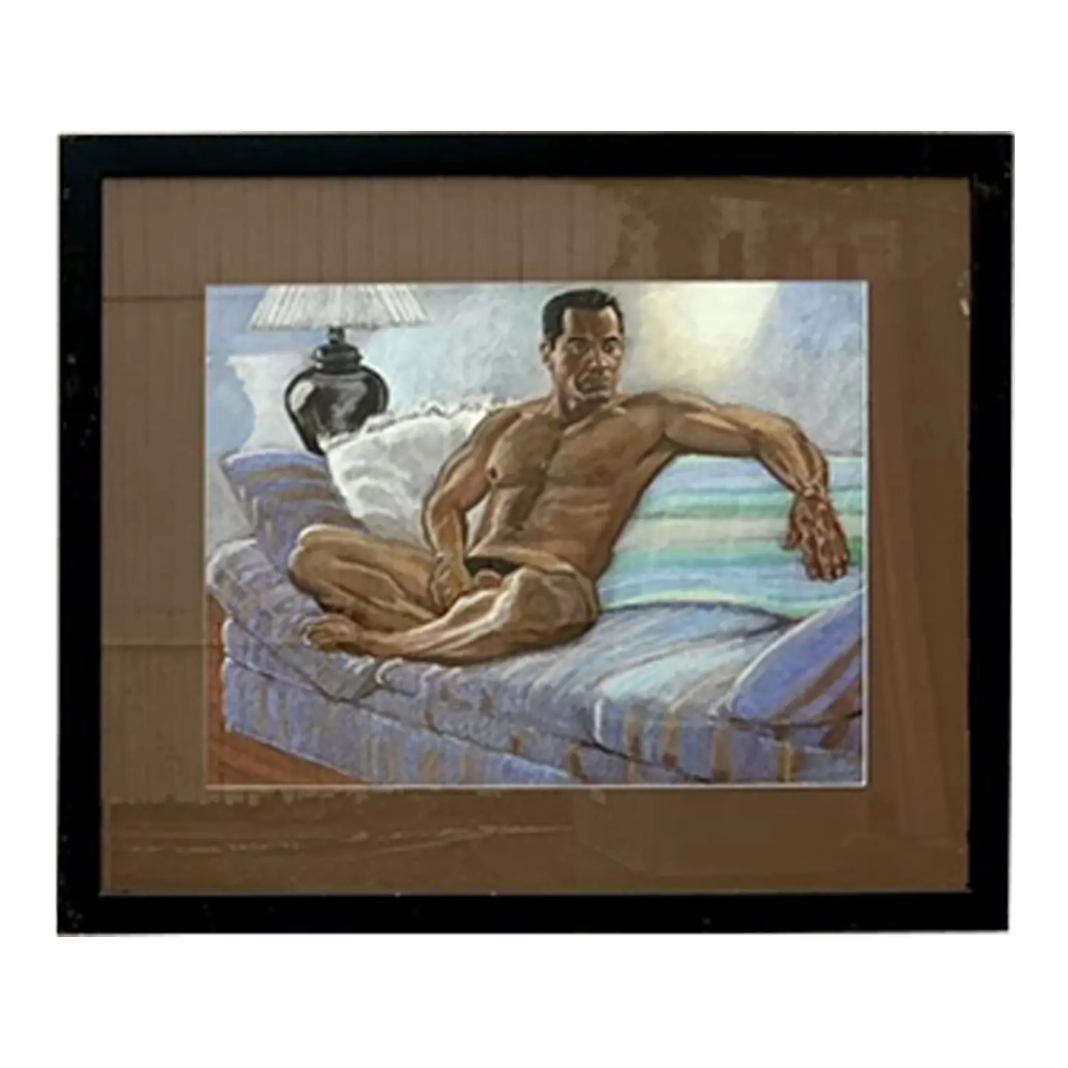 Vintage Boho Original Pastel Nude Portrait on Paper