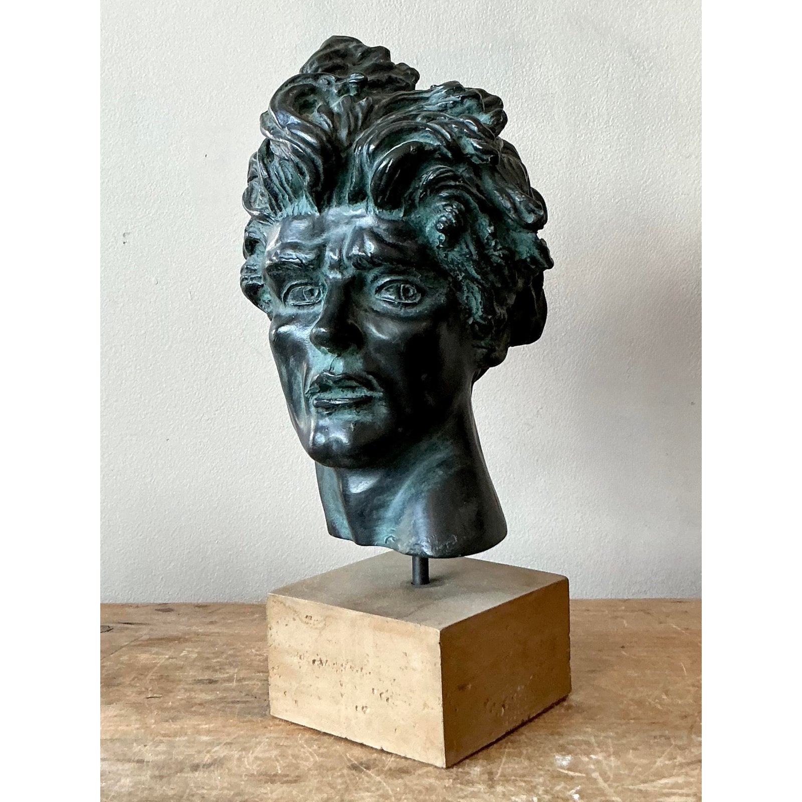 Vintage Boho Original Patinated Bust of Man - Detail view