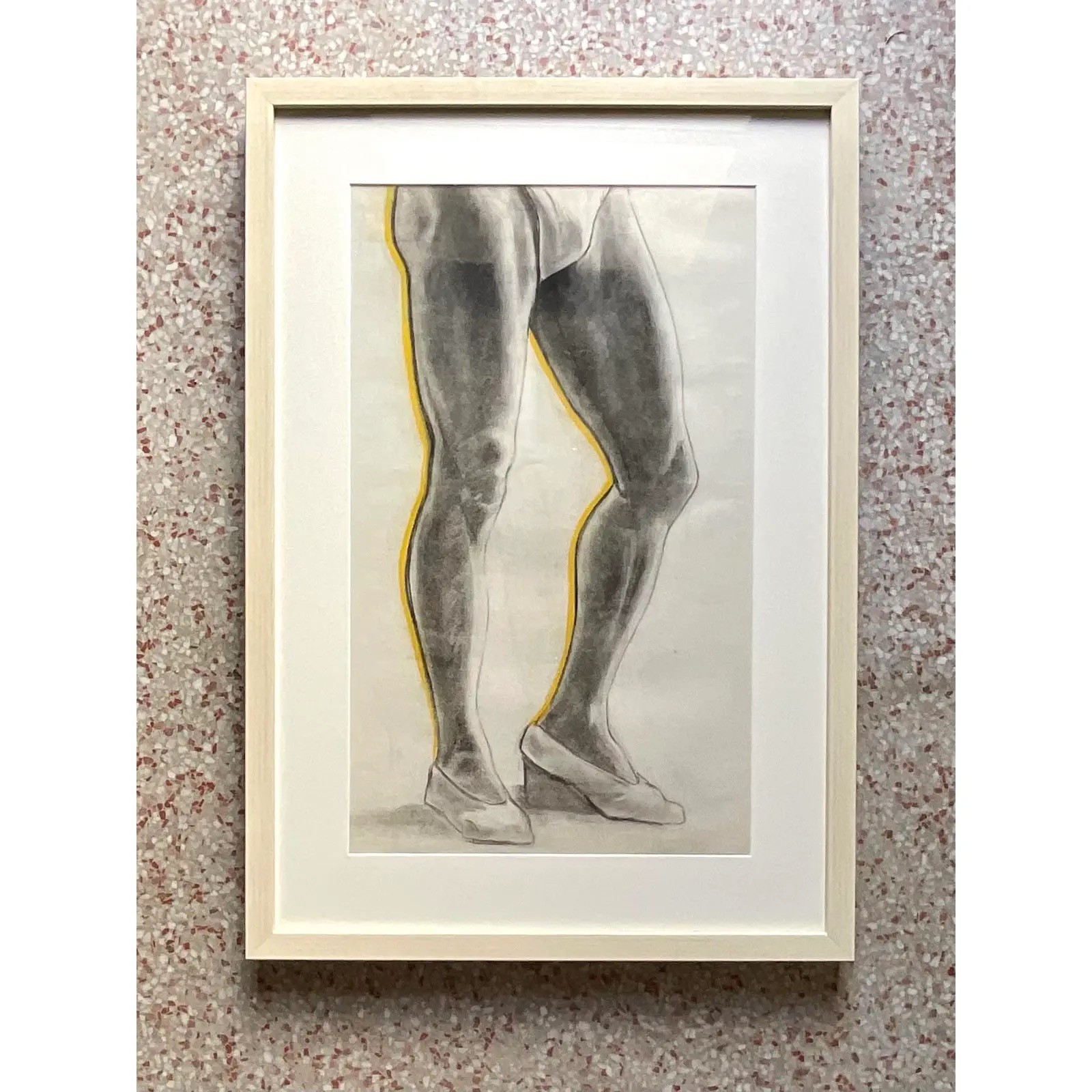 Vintage Boho Original Pencil Sketch of a Mans Legs - Detail view