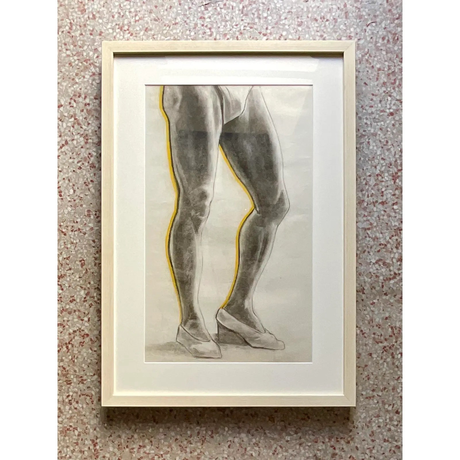 Vintage Boho Original Pencil Sketch of a Mans Legs - Side view