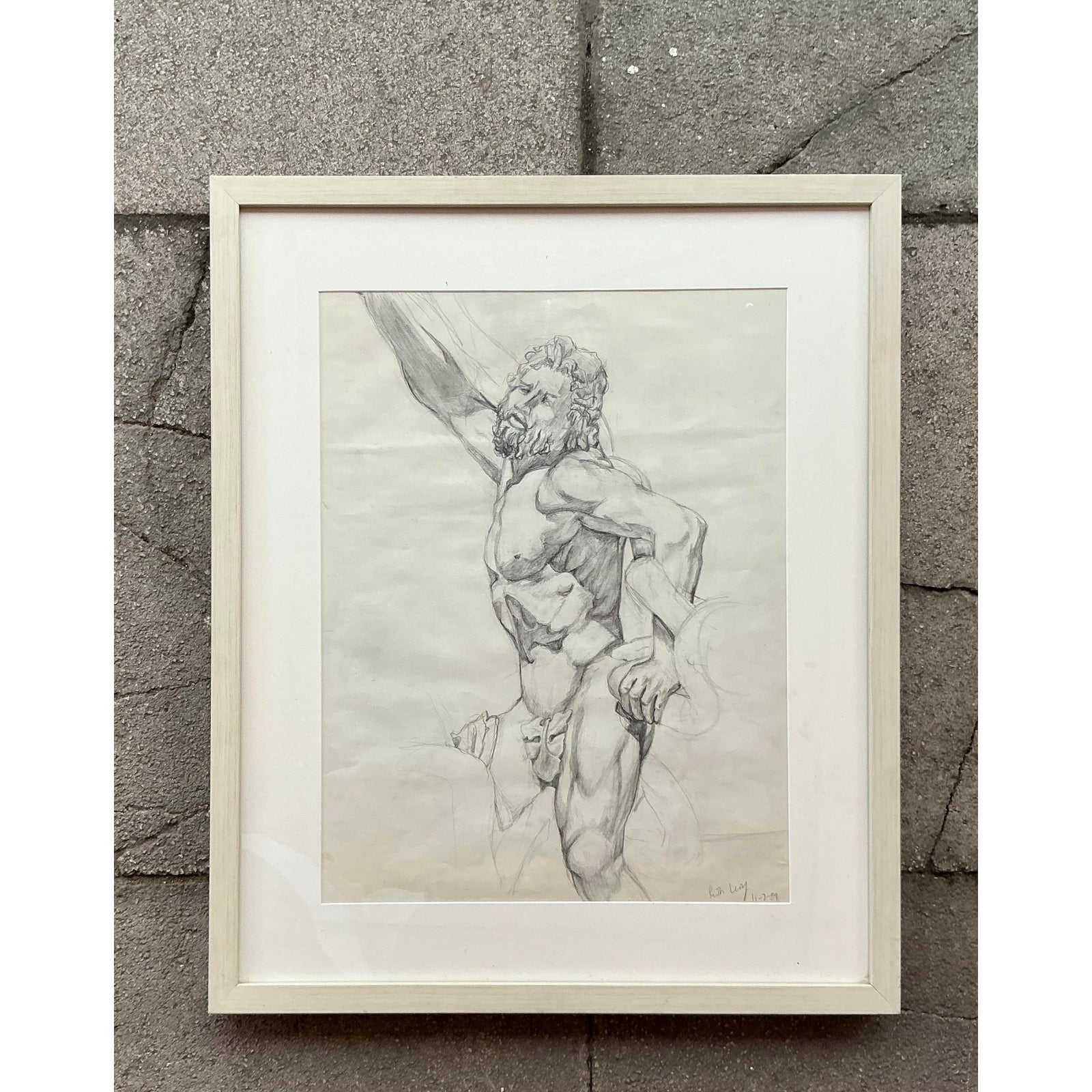 Vintage Boho Original Pencil Sketch of Man - Side view