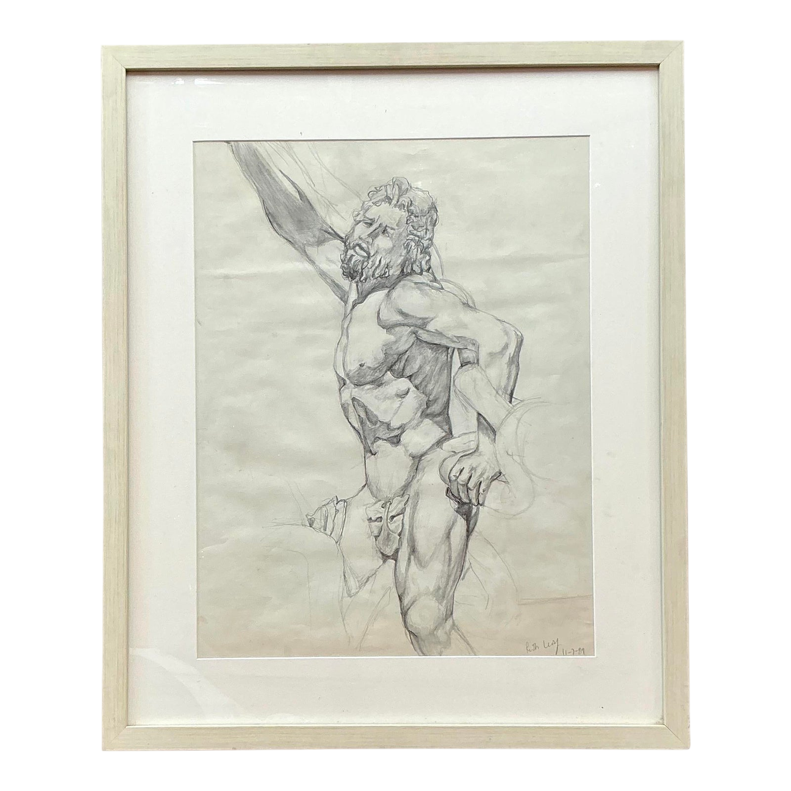 Vintage Boho Original Pencil Sketch of Man