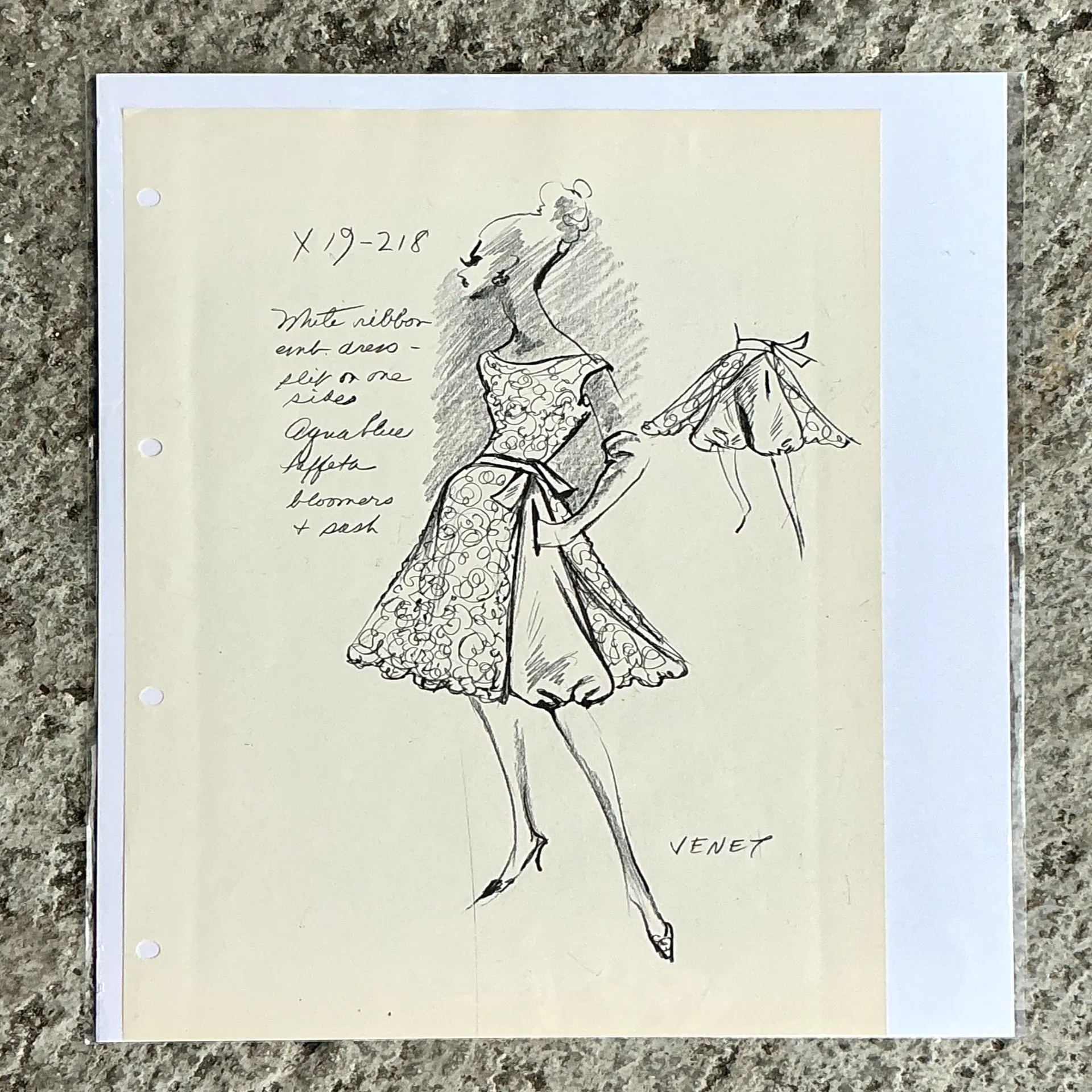 Vintage Boho Original Philippe Venet Fashion Sketch - Detail view