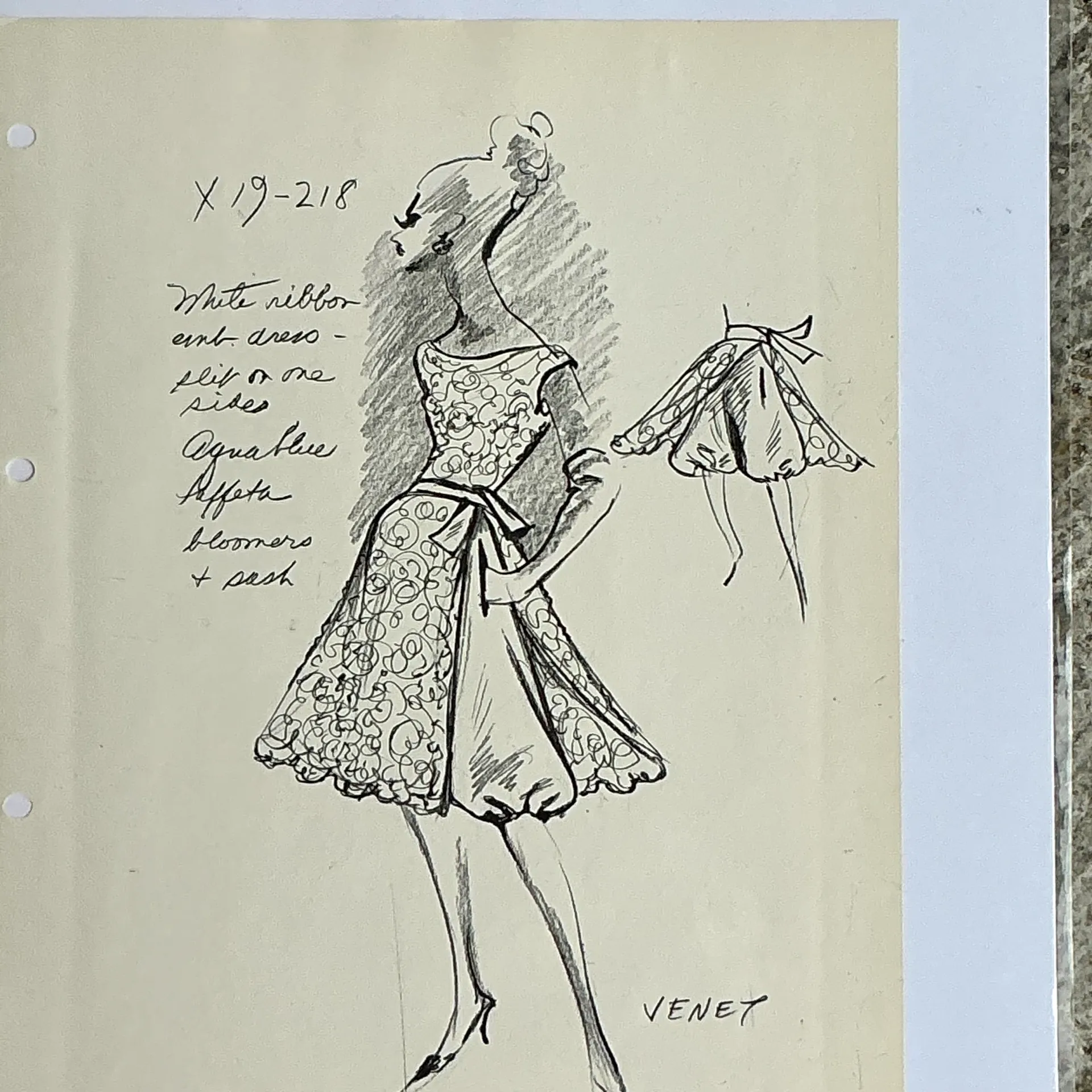 Vintage Boho Original Philippe Venet Fashion Sketch - Back view