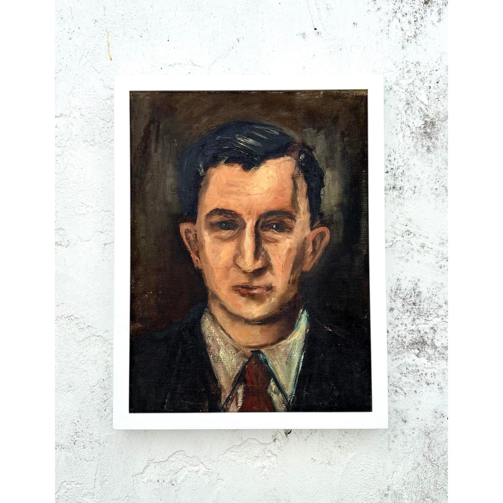 Vintage Boho Original Portrait of Man on Board - Side view