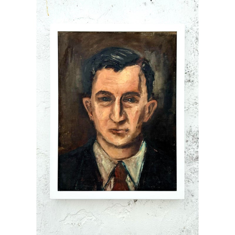 Vintage Boho Original Portrait of Man on Board - Back view