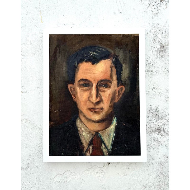 Vintage Boho Original Portrait of Man on Board - Detail view