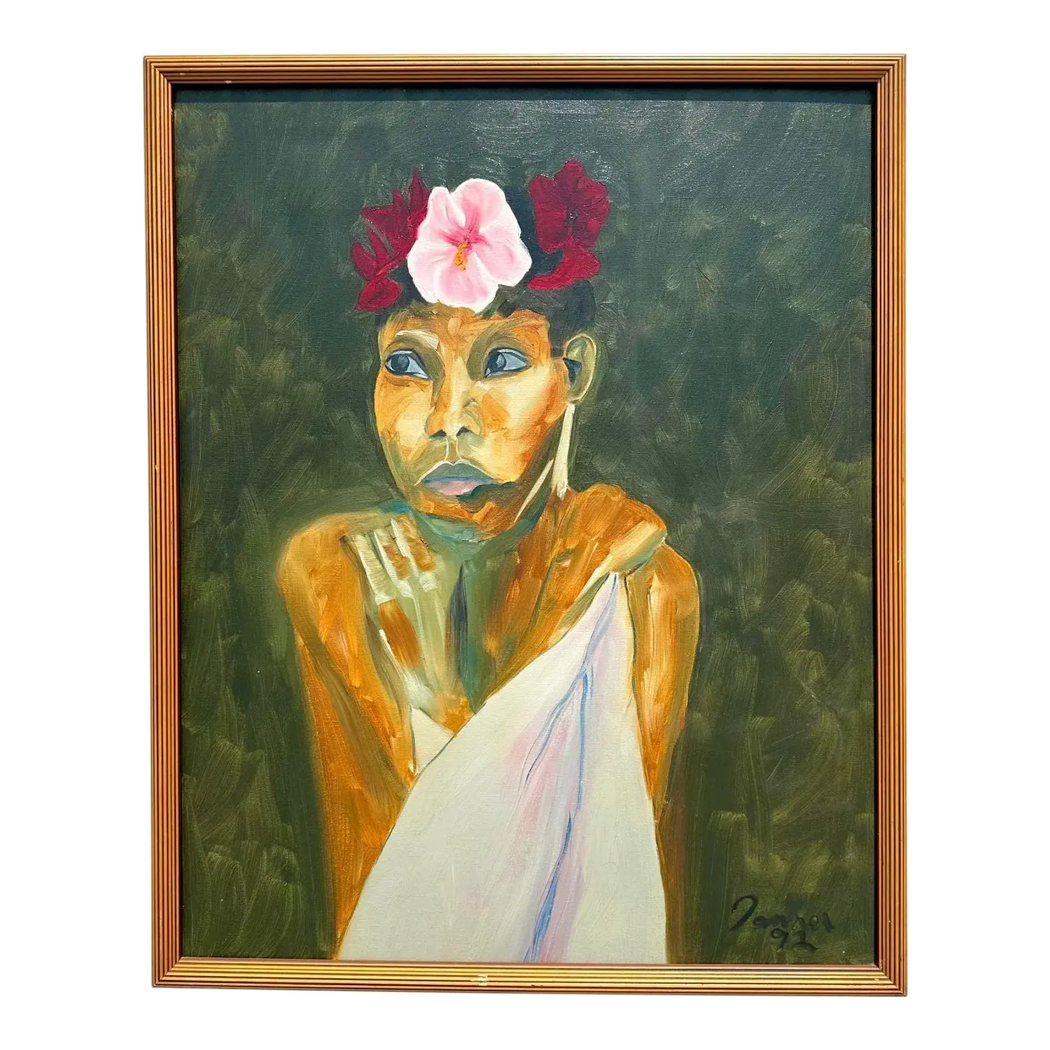 Vintage Boho Original Portrait Painting on Canvas