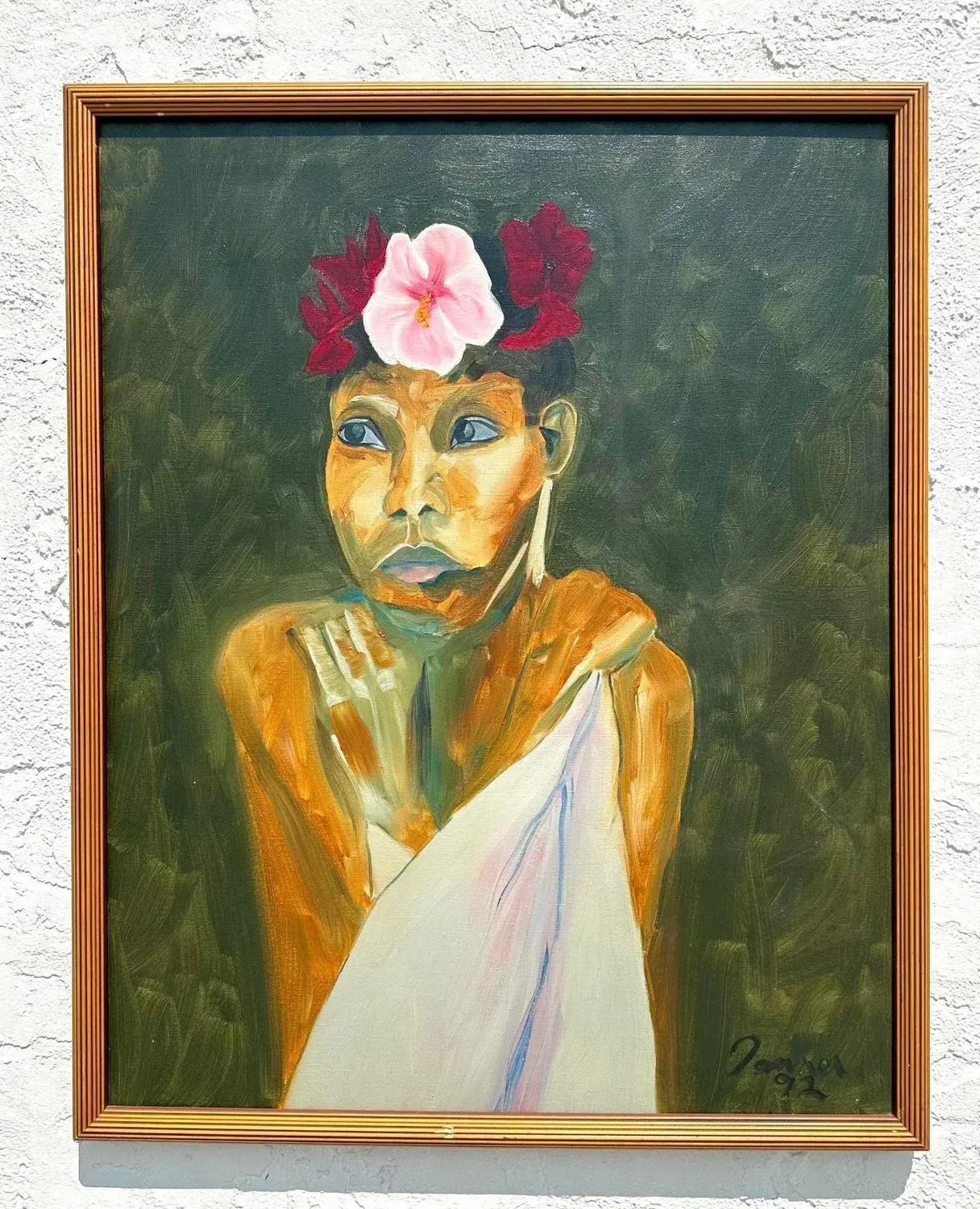 Vintage Boho Original Portrait Painting on Canvas - Back view
