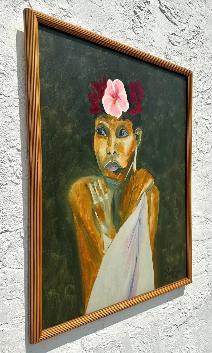 Vintage Boho Original Portrait Painting on Canvas - Side view