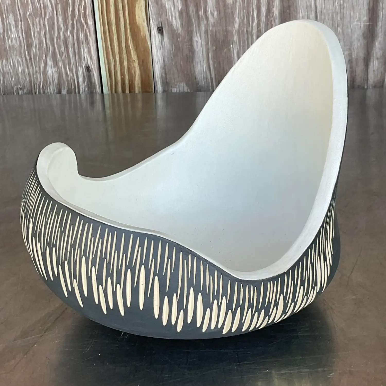 Vintage Boho Original Scored Studio Pottery Bowl - Top view