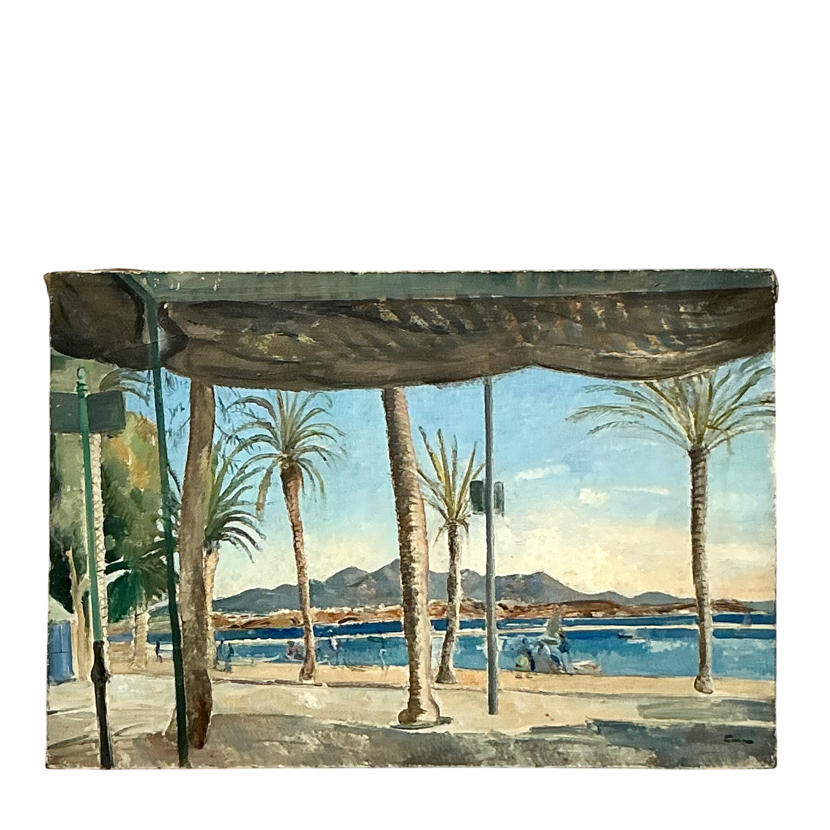 Vintage Boho Original Seascape Oil Painting on Canvas - Detail view