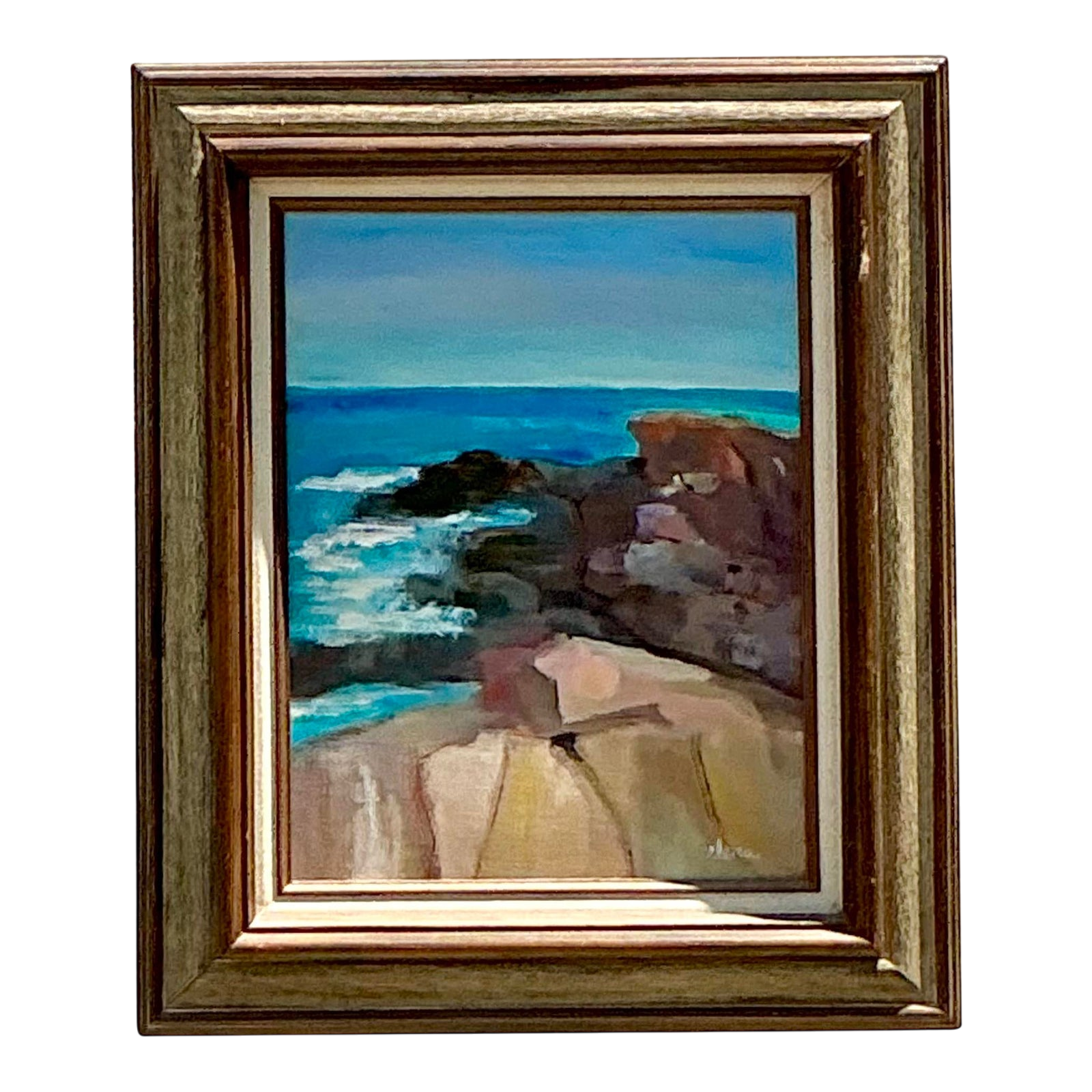 Vintage Boho Original Seascape Oil Painting on Canvas