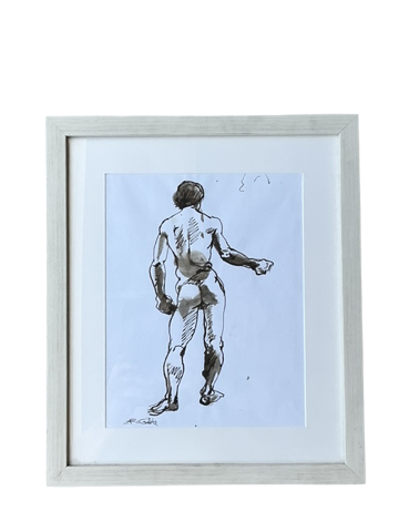 Vintage Boho Original Sketch Of Nude Man - Detail view