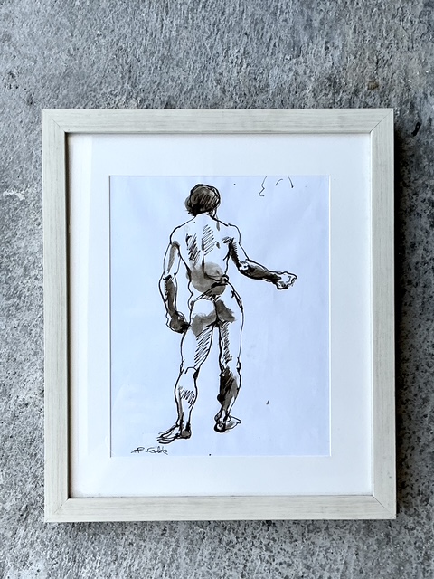Vintage Boho Original Sketch Of Nude Man - Side view