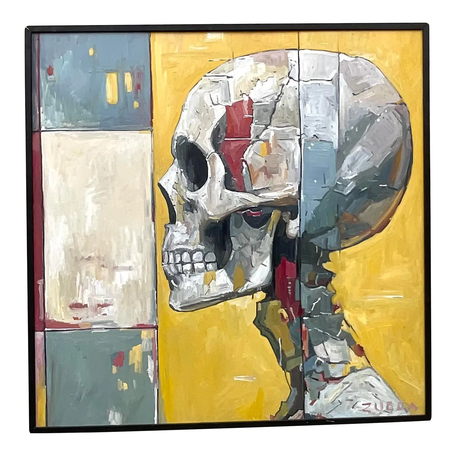 Vintage Boho Original Skull Oil Painting on Board