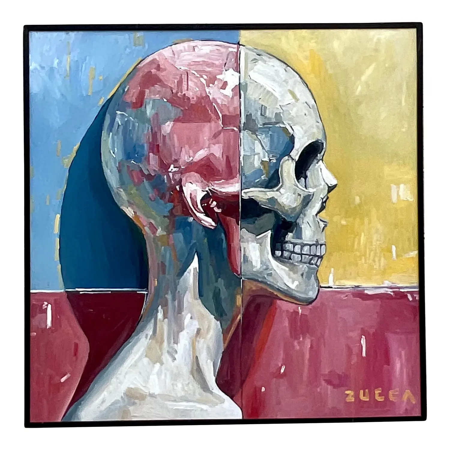 Vintage Boho Original Skull Oil Painting on Board