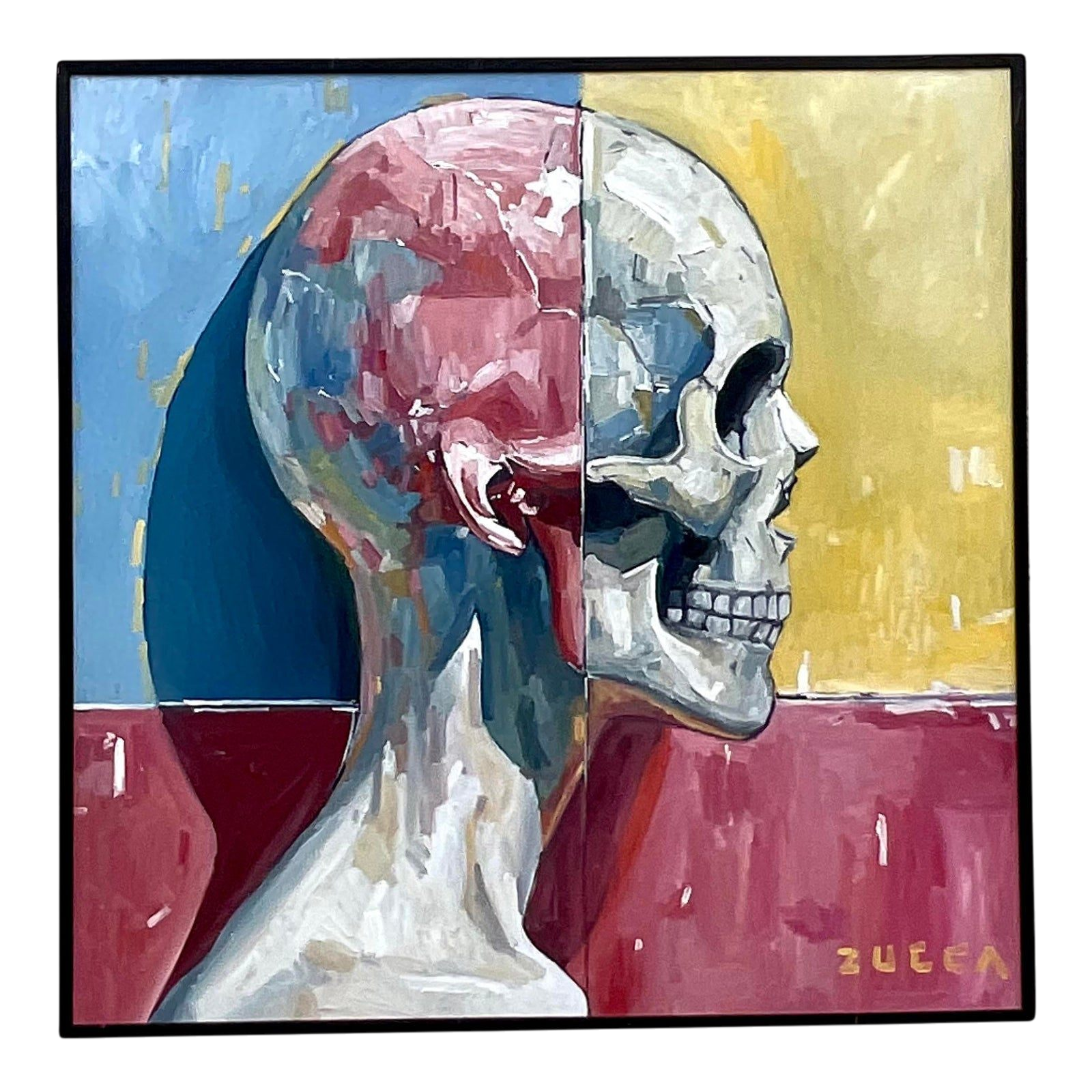 Vintage Boho Original Skull Oil Painting on Board
